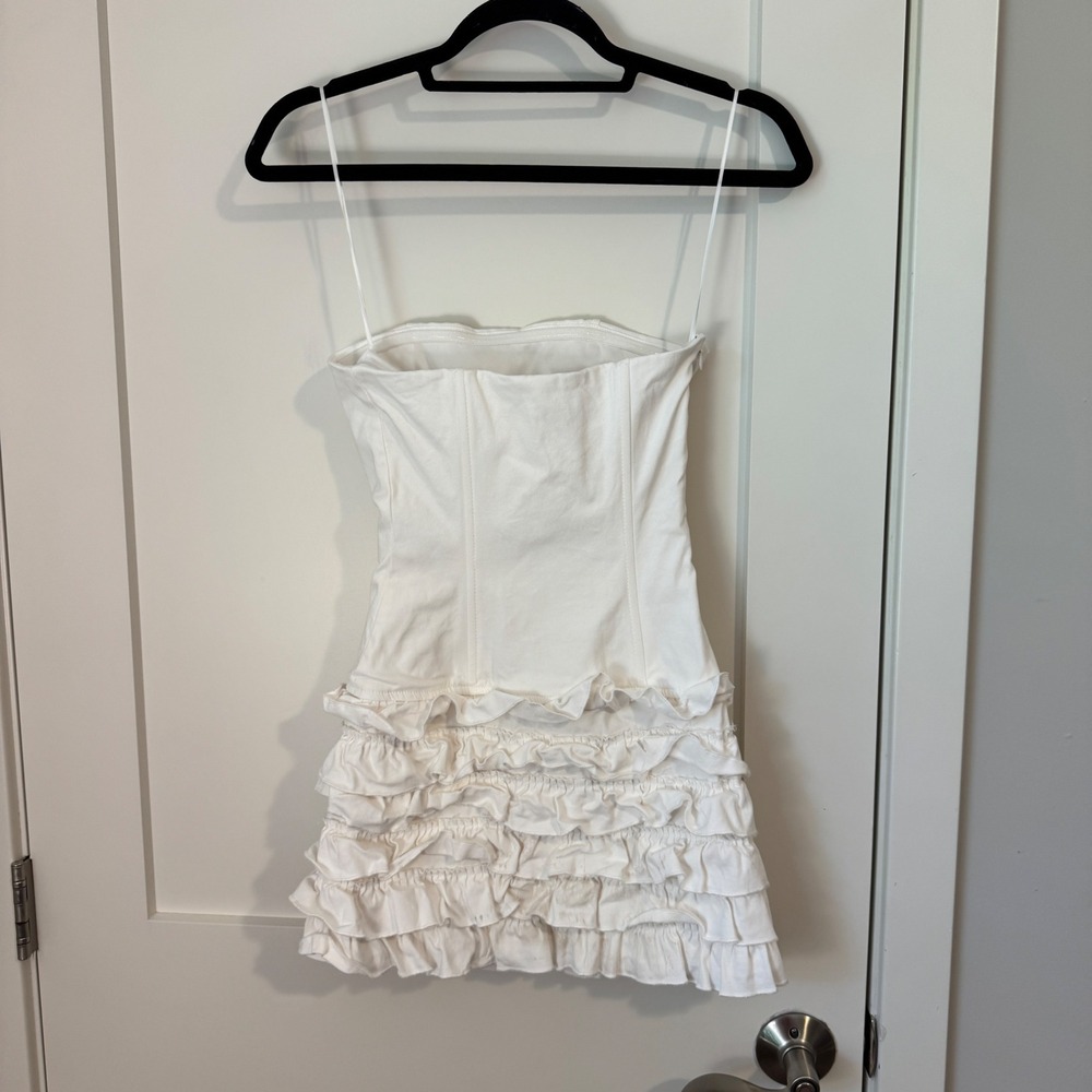 Edikted White Strapless Corset Ruffle Mini Dress Small Y2K Coquette Party - Picture 2 of 6